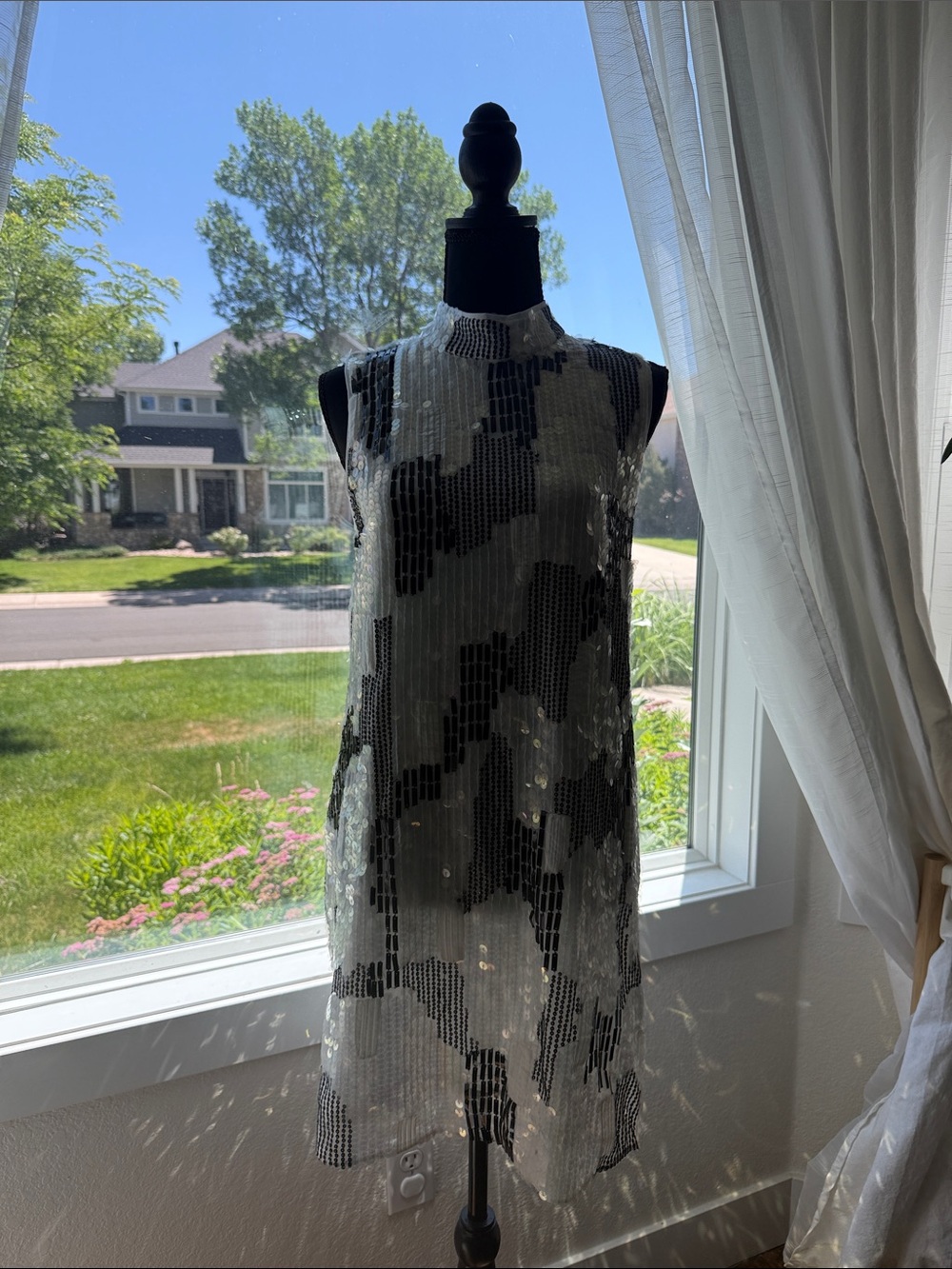 French Connection Black & Silver Sequin Shift Dress